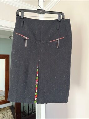 Barami Black Tweed Pencil Skirt with Multicolor Center Insert size 6